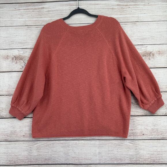 Madewell 3/4 Sleeve Oversized Rough Hem Crew Neck Sweater Women's Medium Pink - Picture 2 of 12